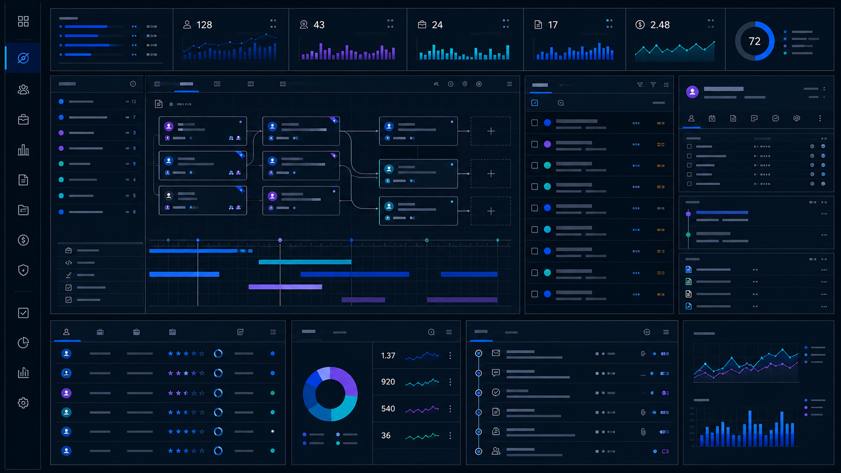Conceptual LongCoreHQ workspace connecting pipelines, approvals, activity, and reporting